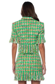 Fringe Tweed Mini Skirt Matching Suit Set