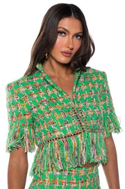 Fringe Tweed Mini Skirt Matching Suit Set