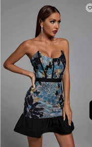 Strapless Sequin Flower Mini Dress