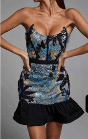 Strapless Sequin Flower Mini Dress