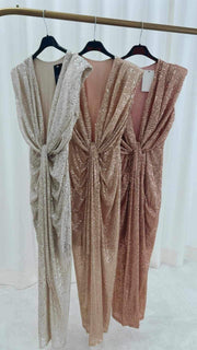 Waterfall Sleeveless Knot Midi Dress