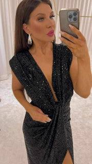 Waterfall Sleeveless Knot Midi Dress