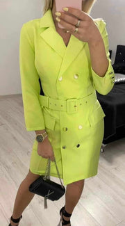 Neon Double-Breasted Belted Blazer Dress