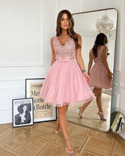 Lace Tulle Mini A Line Dress
