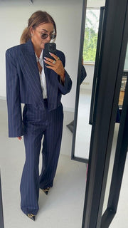 EMO Cropped Jacket Stripe Business Suit Set