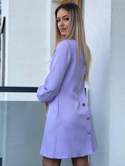 Long Sleeve Back Buttons Mini Dress