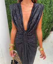 Waterfall Sleeveless Knot Midi Dress