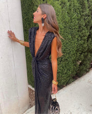 Waterfall Sleeveless Knot Midi Dress