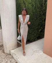 Waterfall Sleeveless Knot Midi Dress