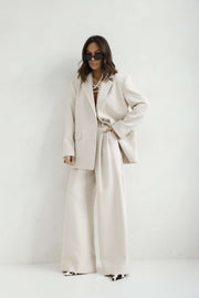 Sempre Long Open-Back Blazer Wide Leg Pants Suit Set