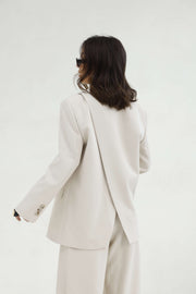 Sempre Long Open-Back Blazer Wide Leg Pants Suit Set