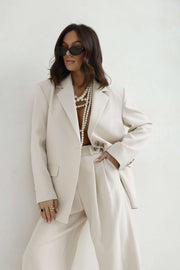 Sempre Long Open-Back Blazer Wide Leg Pants Suit Set