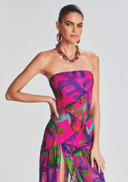 Tropical Strapless Tulle Bottom Maxi Dress