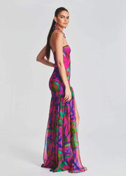 Tropical Strapless Tulle Bottom Maxi Dress