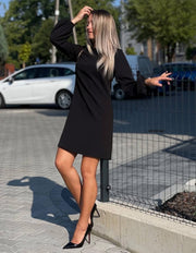 Long Sleeve Back Buttons Mini Dress