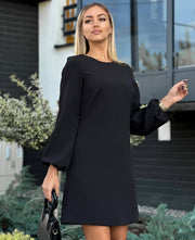 Long Sleeve Back Buttons Mini Dress