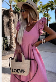 Short Sleeve Linen Maxi Dress