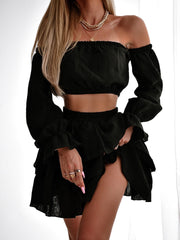 Off The Shoulder Long Sleeve Skirt Matching Set