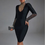 Rhinestone Body Con Long Sleeve Dress