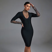 Rhinestone Body Con Long Sleeve Dress