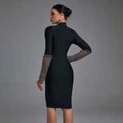 Rhinestone Body Con Long Sleeve Dress