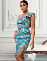 One Shoulder Frail Midi Mini Dress