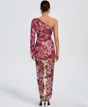 One Shoulder Sequin Mesh Floral Mini Midi Dress