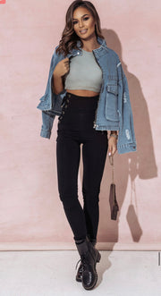 High Rise Leggings Adjustable Side Tying Zipper Back