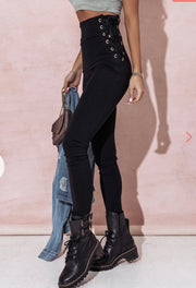 High Rise Leggings Adjustable Side Tying Zipper Back