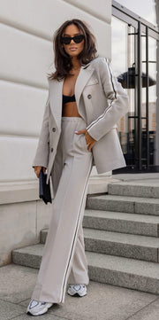 Double Breasted Blazer Side Stripe Matching Two Piece Set Straight Pants