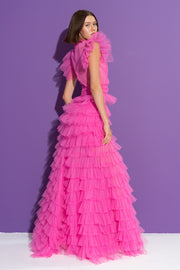 Hot Pink Tulle Gown Maxi Dress