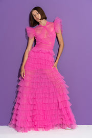 Hot Pink Tulle Gown Maxi Dress