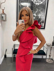 Ruffle One Shoulder Midi Maxi Dress