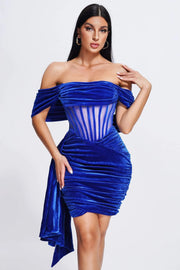 Off Shoulder Velvet Body Con Mini Dress