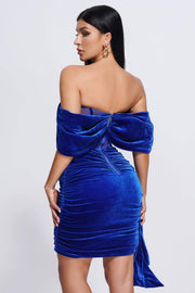 Off Shoulder Velvet Body Con Mini Dress