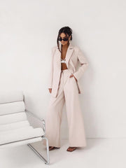 LaBalancia Wrap Oversized Blazer Wide Leg Pants Suit Set