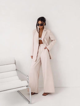 LaBalancia Wrap Oversized Blazer Wide Leg Pants Suit Set