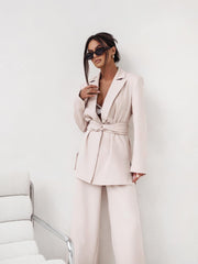 LaBalancia Wrap Oversized Blazer Wide Leg Pants Suit Set