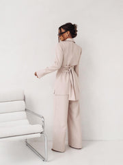LaBalancia Wrap Oversized Blazer Wide Leg Pants Suit Set