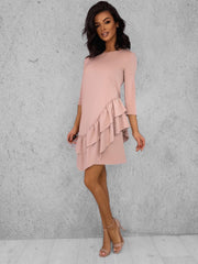 3/4 Sleeve Ruffle Bottom Mini Midi Dress