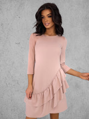 3/4 Sleeve Ruffle Bottom Mini Midi Dress