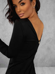 Long Sleeve Ruching Side Body Con Midi Maxi Dress