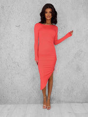 Long Sleeve Ruching Side Body Con Midi Maxi Dress