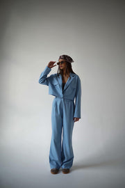 Purpura Cropped Pocket Blazer Suit Set