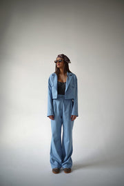 Purpura Cropped Pocket Blazer Suit Set