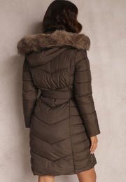 Midi Length Pockets Detachable Fur & Hood Puffer Jacket