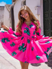 Long Sleeve Wrap Waist Line Midi Mini Summer Dress