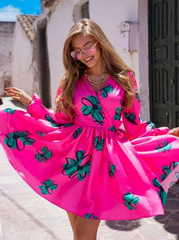 Long Sleeve Wrap Waist Line Midi Mini Summer Dress