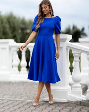 Short Sleeve A Line Midi Dress