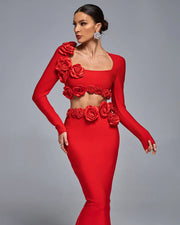 Body Con Flower Bandage Two Piece Set Summer